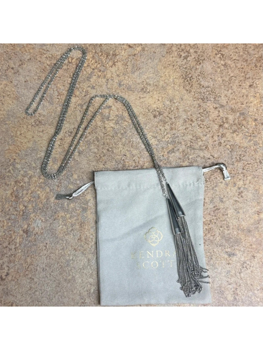 Kendra Scott Silver Phara Lariat Necklace Long Tassel Rope Chain